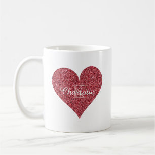 Elegant Red Sparkle Glitter Heart Monogram Coffee Mug