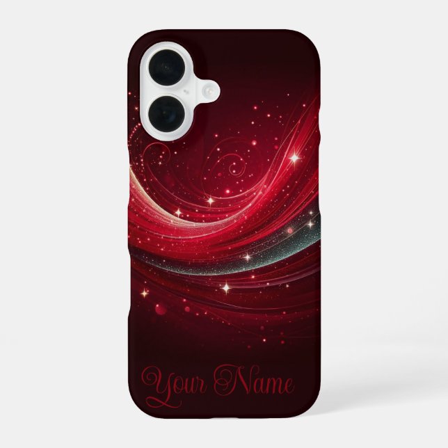 Elegant Red Sparkling Swirl Background iPhone 16 Case (Back)