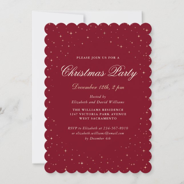 Elegant Red Starry Christmas Party Invitation (Front)