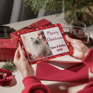 Elegant Red Stars Holiday Photo Card