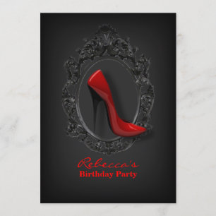 elegant red stiletto modern girly birthday party invitation