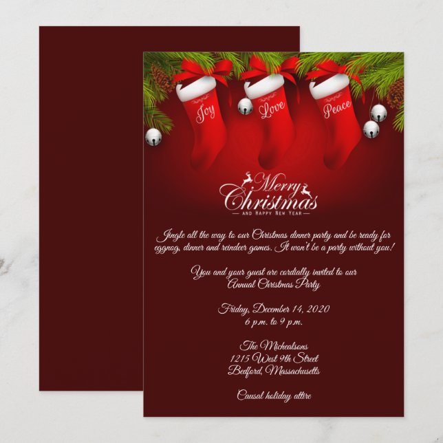 Elegant Red Stockings Christmas Party Invitation (Front/Back)
