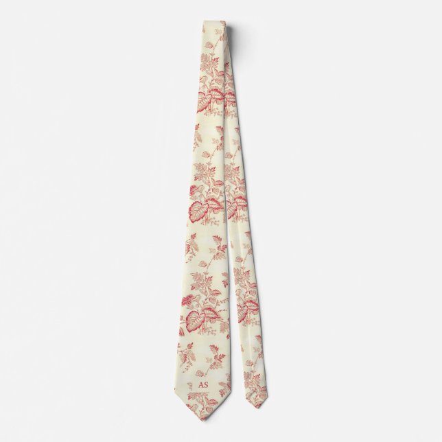 Elegant, Red Strings of Hearts | Floral Monogram Tie (Front)