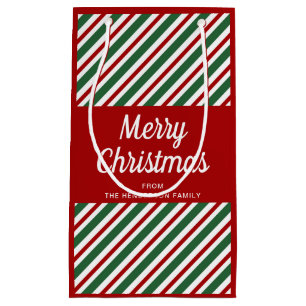 Elegant Red Stripes Merry Christmas Small Gift Bag