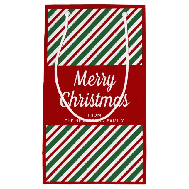Elegant Red Stripes Merry Christmas Small Gift Bag (Front)