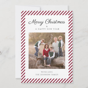 Elegant Red Stripes Photo Christmas Holiday Card