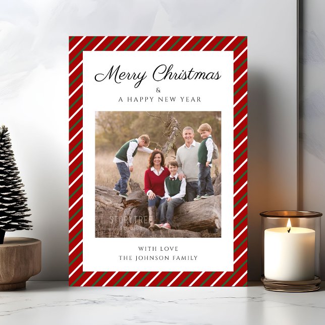 Elegant Red Stripes Photo Christmas Holiday Card (Elegant Red Stripes Photo Christmas Holiday Card)