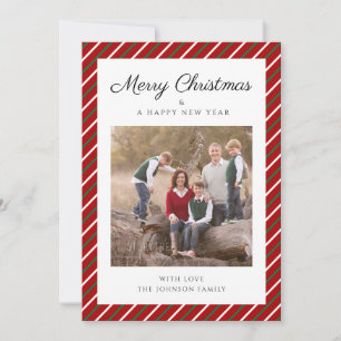 Elegant Red Stripes Photo Christmas Holiday Card
