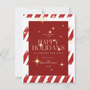 Elegant Red Stripes Sparkling Christmas Non-Photo  Holiday Card
