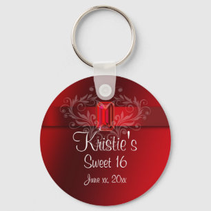 Elegant Red Sweet Sixteen Party Favour Key Chain