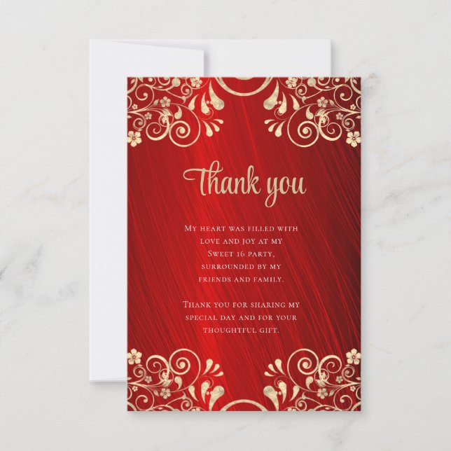 Elegant Red  Sweet Sixteen   Photo Thank You (Front)
