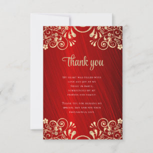 Elegant Red  Sweet Sixteen   Photo Thank You Card