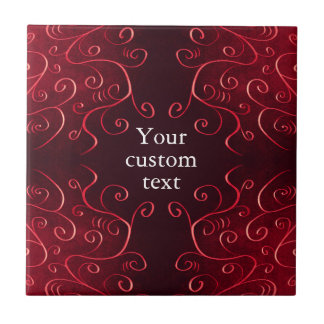 Elegant Red Swirl Pattern Custom Text Tile