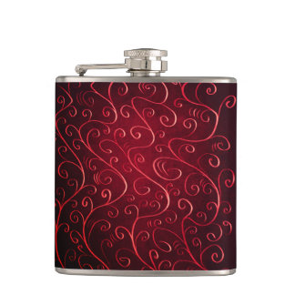 Elegant Red Swirl Pattern Hip Flask