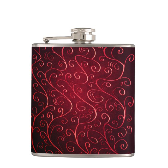 Elegant Red Swirl Pattern Hip Flask (Front)