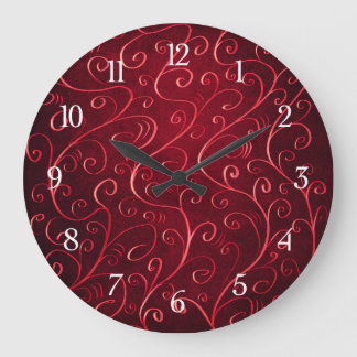 Elegant Red Swirl Pattern Large Clock
