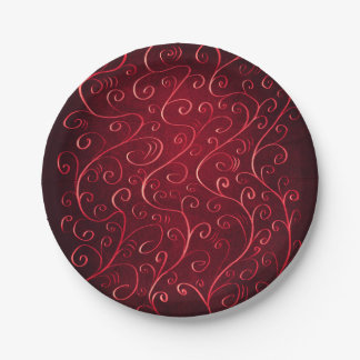 Elegant Red Swirl Pattern Paper Plate