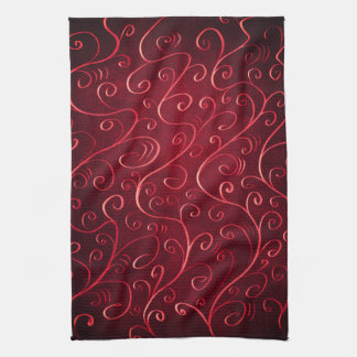 Elegant Red Swirl Pattern Tea Towel