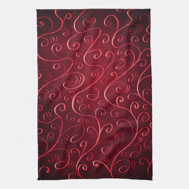 Elegant Red Swirl Pattern Tea Towel (Vertical)