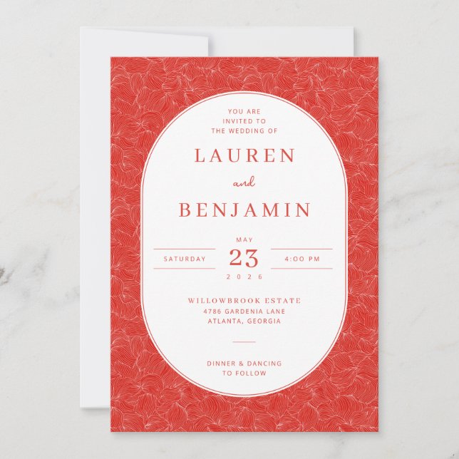 Elegant Red Swirls Invitation (Front)