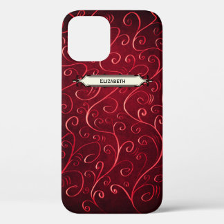 Elegant Red Swirls Pattern Name iPhone 12 Pro Case