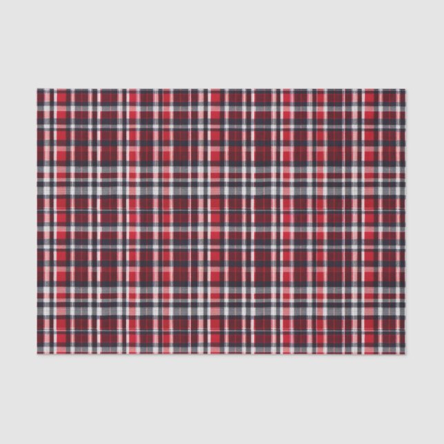 Elegant Red Tartan Check Plaid Patterned Christmas Tissue Paper (Front)