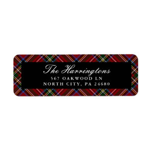 Elegant Red Tartan Christmas Return Address Label