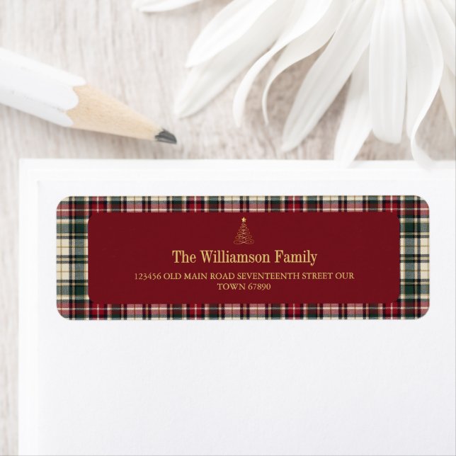 Elegant Red Tartan Gold Script Christmas Tree (Insitu)