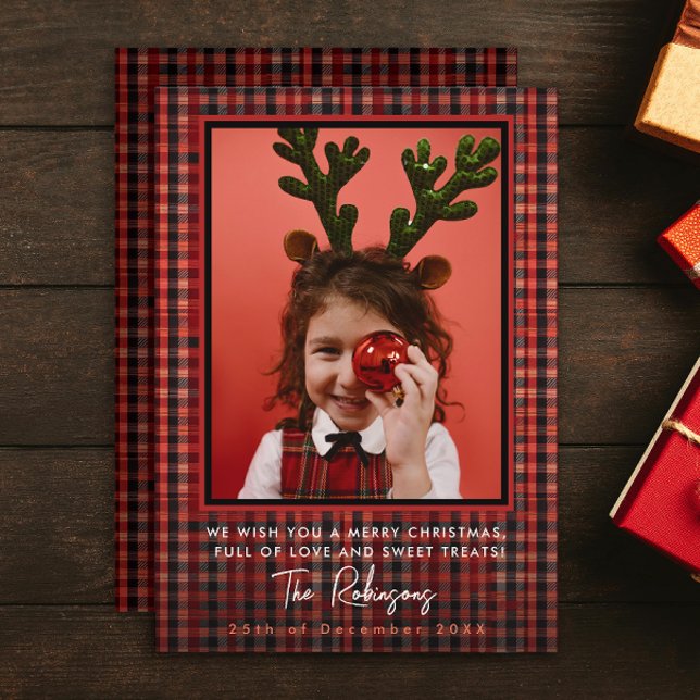 Elegant Red Tartan Plaid Christmas Company Photo Holiday Card (Creator Uploaded)