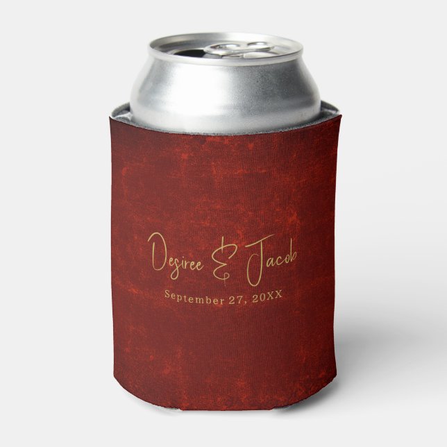 Elegant Red Texture Gold Country Rustic Christmas Can Cooler (Can Front)
