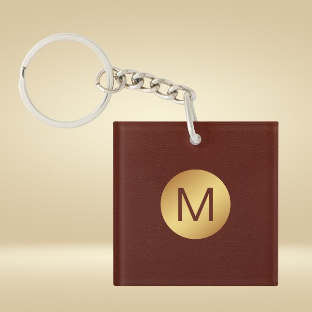Elegant Red Texture & Gold Monogram Initial  Key Ring (Creator Uploaded)