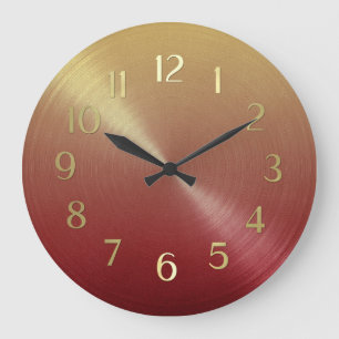 Elegant Red to Gold Ombre Gradient Large Clock