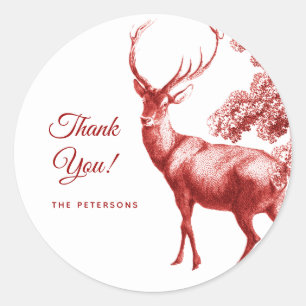 Elegant Red Toile Deer in Forest Classic Round Sticker