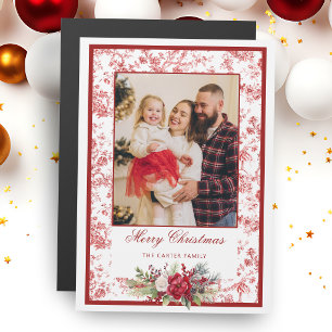 Elegant Red Toile w/Winter Floral Photo