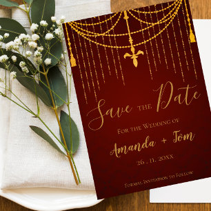 Elegant Red Traditional Gold Twirls Luxury Wedding Save The Date