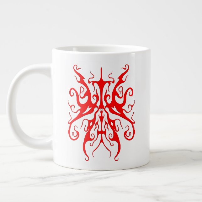 Elegant Red Tribal Mask Abstract Design Large Coffee Mug (Left)