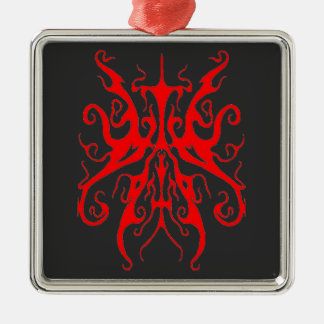 Elegant Red Tribal Mask Abstract Design Metal Tree Decoration