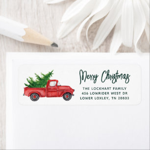 Elegant Red Truck Christmas Holiday Return Address