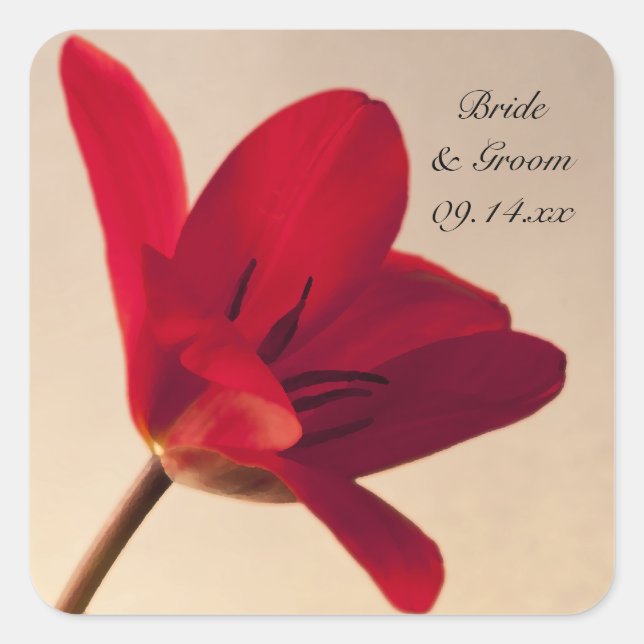 Elegant Red Tulip Wedding Envelope Seals (Front)
