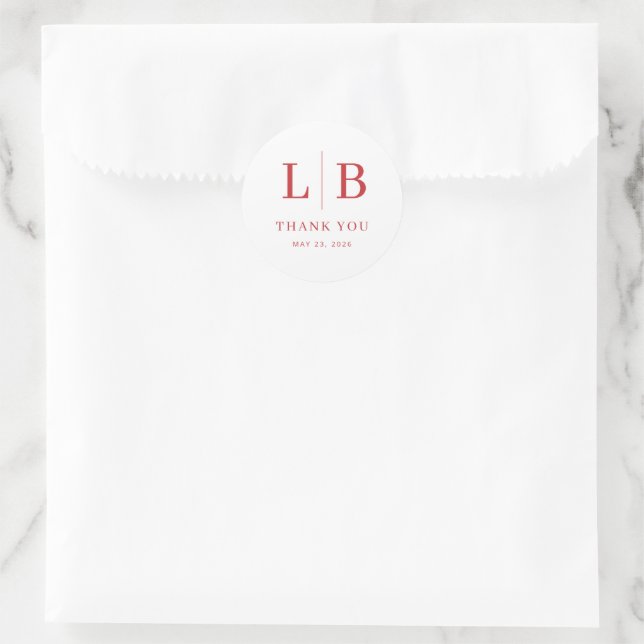 Elegant Red Typographic Gratitude Classic Round Sticker (Bag)