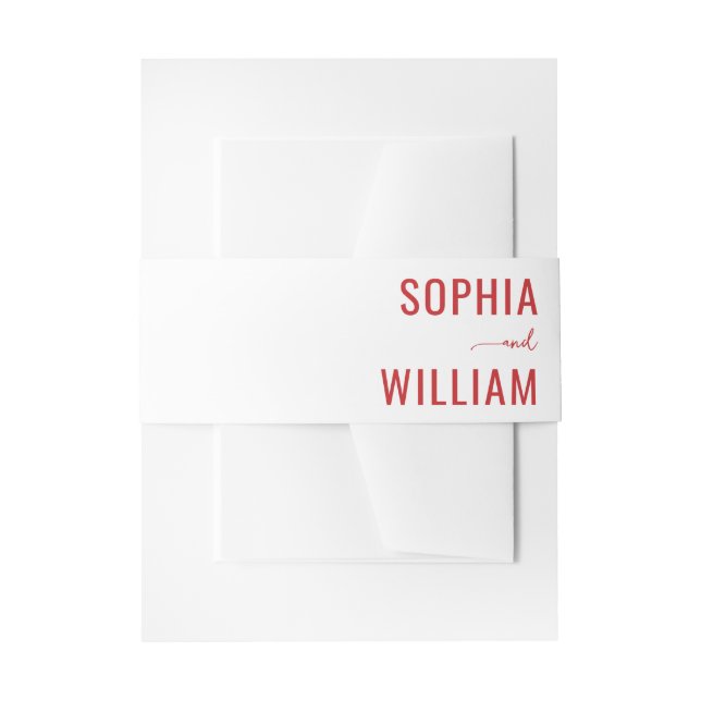 Elegant Red Typographic Names Invitation Belly Band (Front Example)