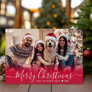 Elegant Red Typography Snowflake 1 Photo Christmas Holiday Card