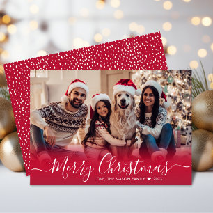 Elegant Red Typography Snowflake 1 Photo Christmas Holiday Card