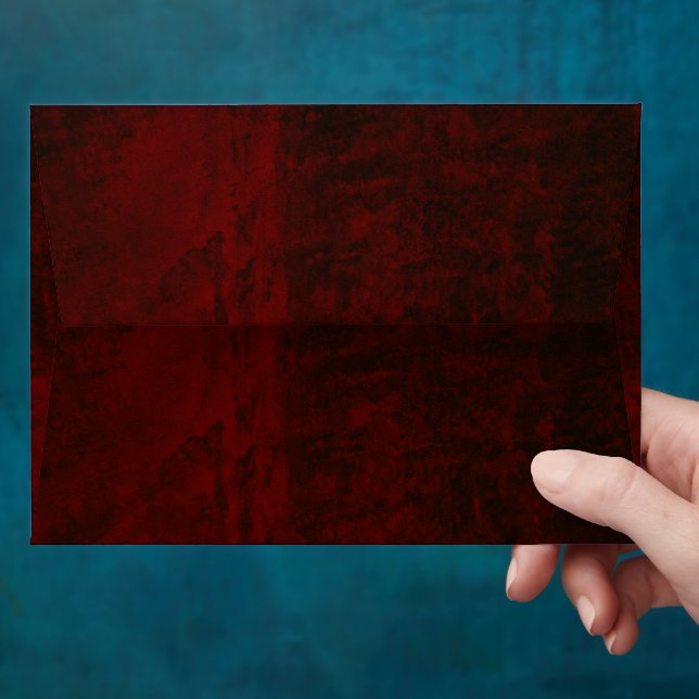 Elegant Red Velvet Envelope with Dark Red Flowers (Hand)