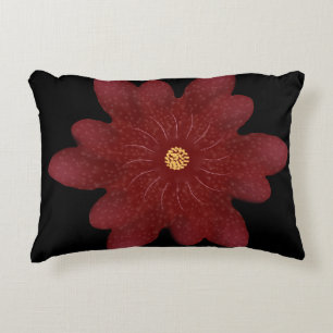 Elegant Red Velvet Flower on Black   Dark Floral A Decorative Cushion