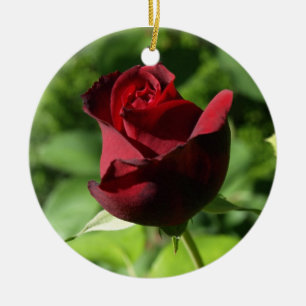 Elegant Red Velvet Rose Ceramic Tree Decoration