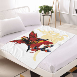 Elegant Red Victorian Steampunk Fairy Octopus Fleece Blanket