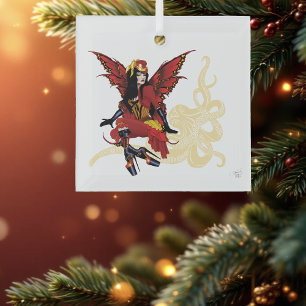 Elegant Red Victorian Steampunk Fairy Octopus Glass Tree Decoration