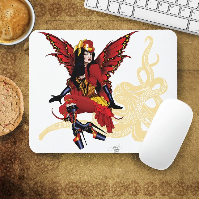 Elegant Red Victorian Steampunk Fairy Octopus Mouse Mat (Creator Uploaded)