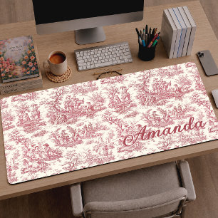 Elegant Red Vintage French Toile Country Scene Desk Mat